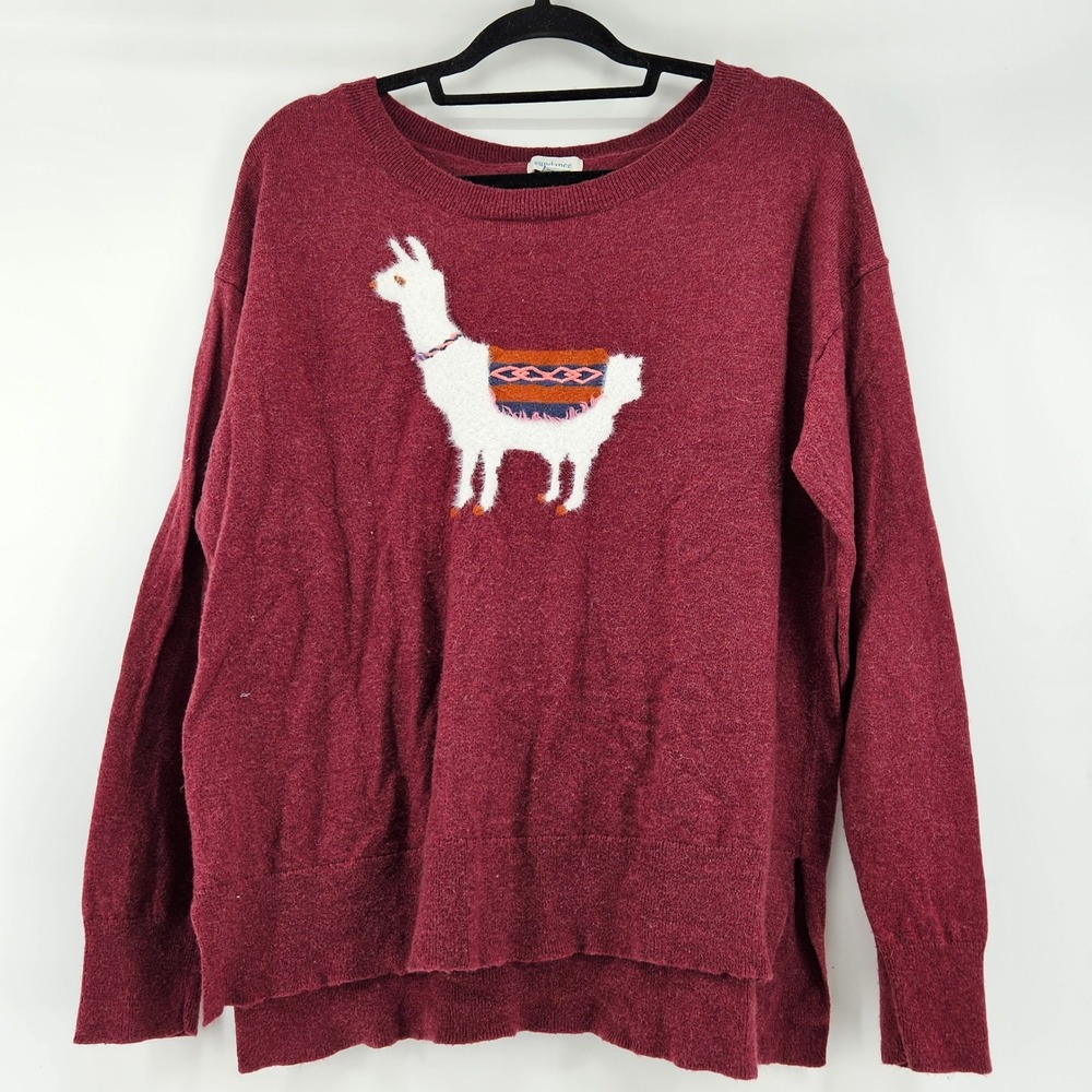 Sundance Laid Back Llama Sweater Sz Lg Burgundy Wool Blend Whimsy Casual Preppy